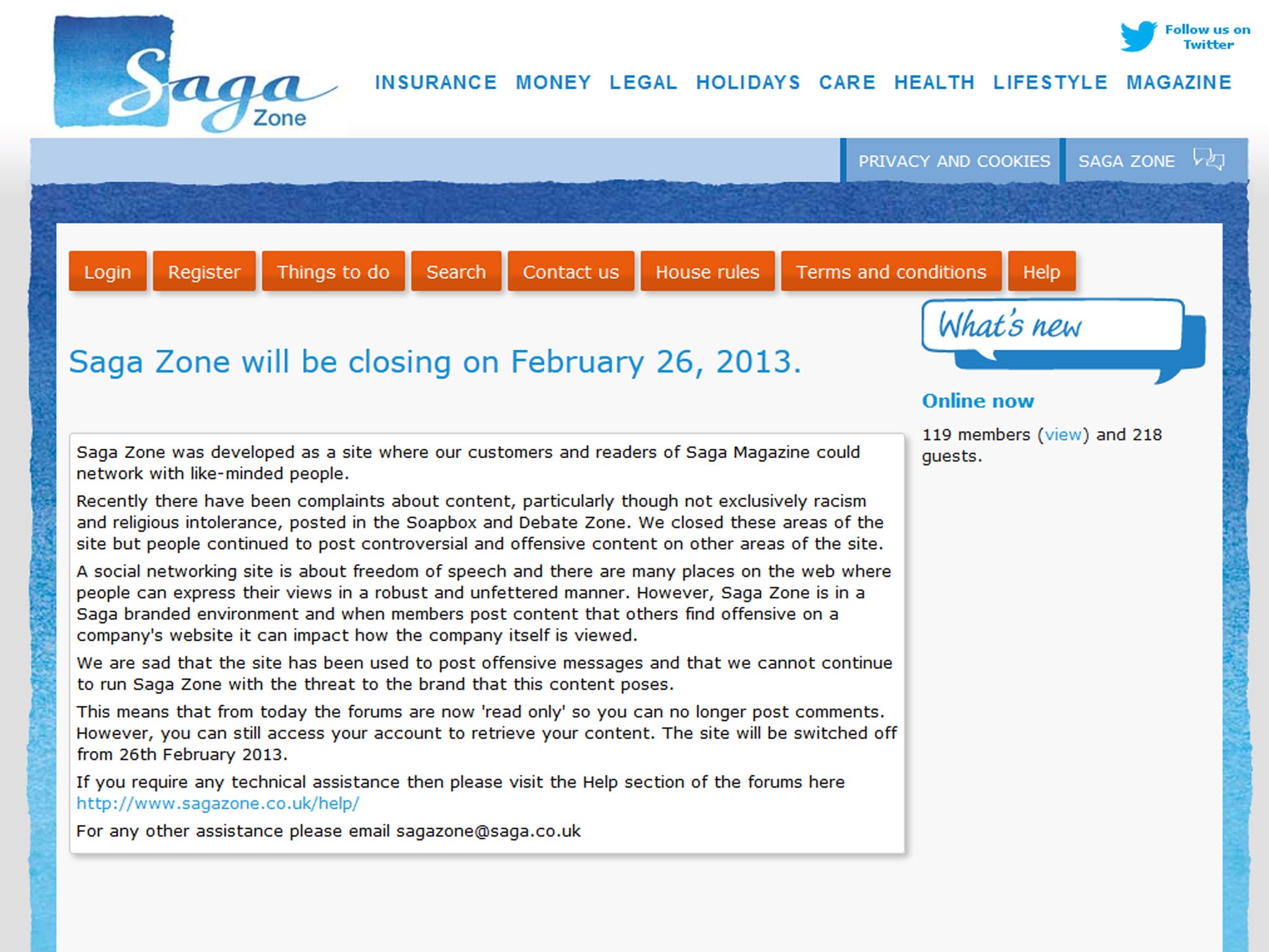 The Saga Zone website today