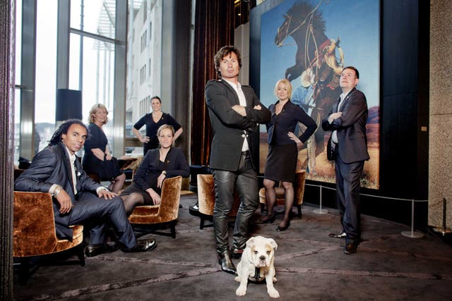Petter Stordalen and the staff of The Thief hotel in Oslo