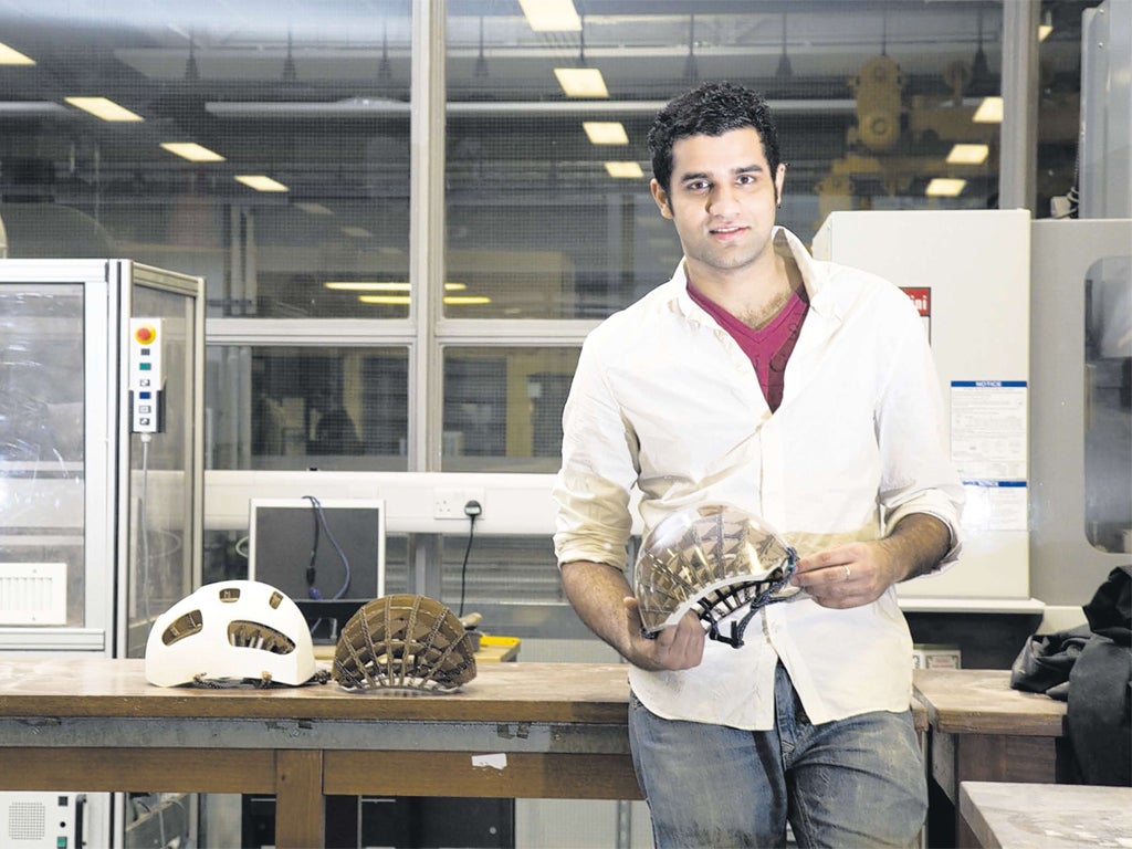 RCA Masters graduate Ani Surabhi with his unique Kranium helmet design
