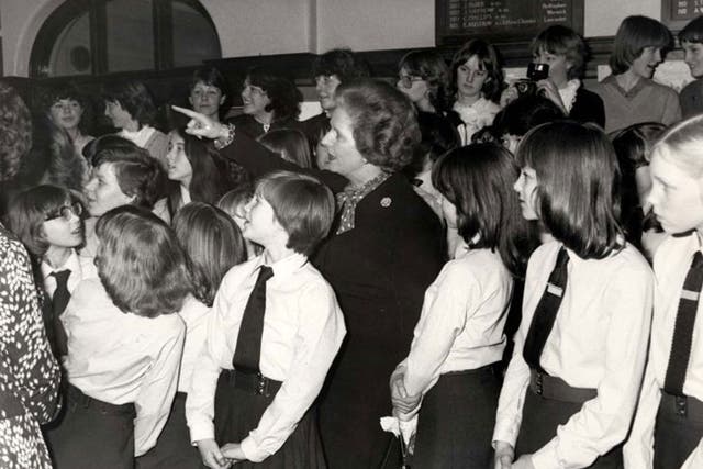 Margaret Thatcher during a visit to her old school, Kesteven and Grantham Girls’ Grammar, in 1982