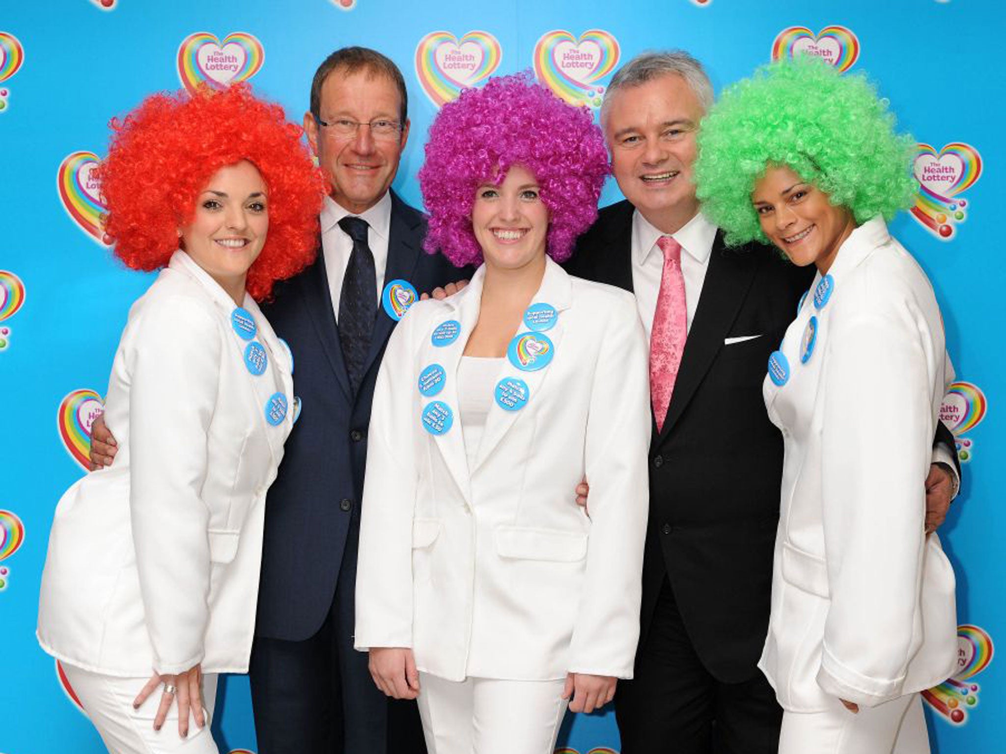 Richard Desmond launching the Health Lottery with TV presenter Eamonn Holmes
