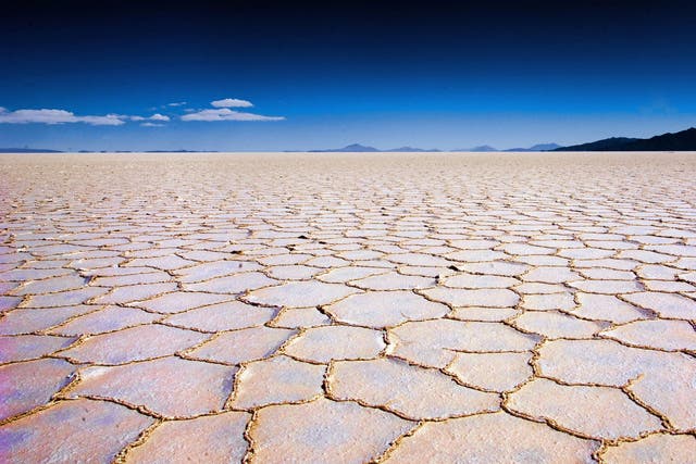 The Salar de Uyuni salt flats cover 4,050 square miles of the Bolivian Altiplano