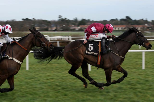 Gold standard: Sir Des Champs (right), ridden by Davy Russell, races clear of Andrew Lynch on Flemenstar to win the Hennessy Gold Cup at Leopardstown 