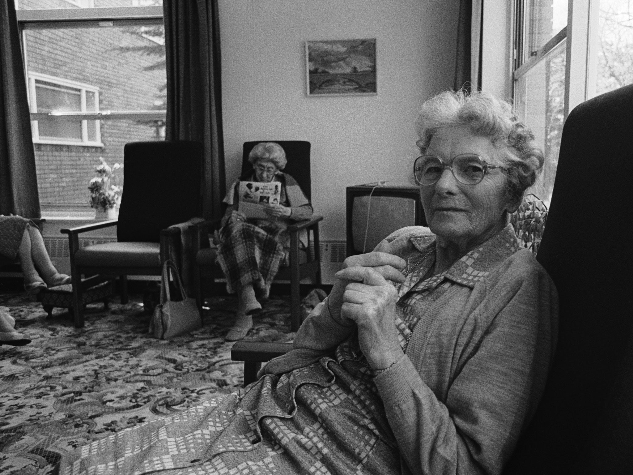 Residents at an old people's home in Middlesbrough, 1986.