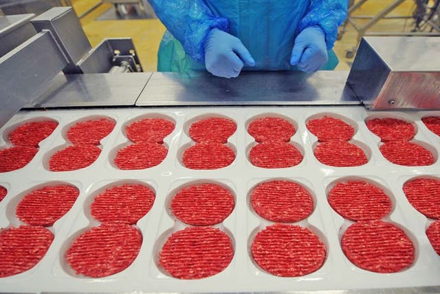 French meat food industrial factory, working on the production chain of beef steaks. A Europe-wide food fraud scandal over horsemeat sold as beef deepened as Romania announced an inquiry into the origin of the meat and suspicions of criminal activity mounted