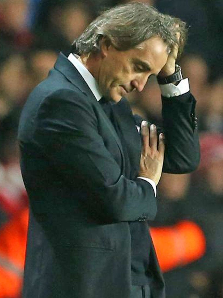 Manchester City manager Roberto Mancini was furious at his side