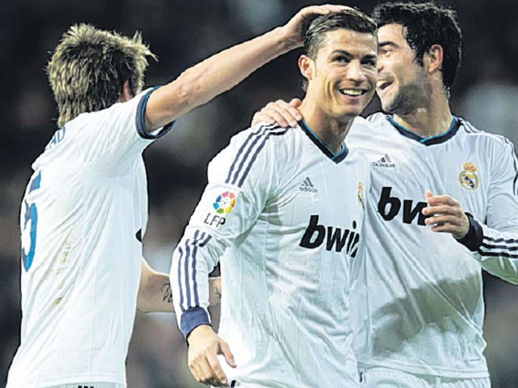 Cristiano Ronaldo celebrates scoring against Sevilla on Saturday
