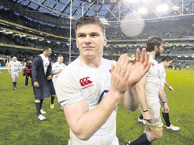 Owen Farrell shows his satisfaction in the aftermath of England’s victory