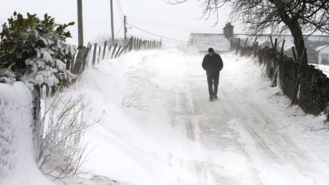 A man walks down a lane near Nenthead, on the Northumberland and Cumbria border