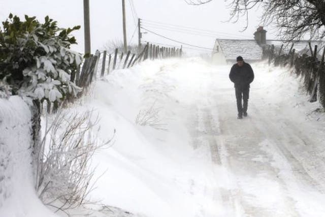 A man walks down a lane near Nenthead, on the Northumberland and Cumbria border