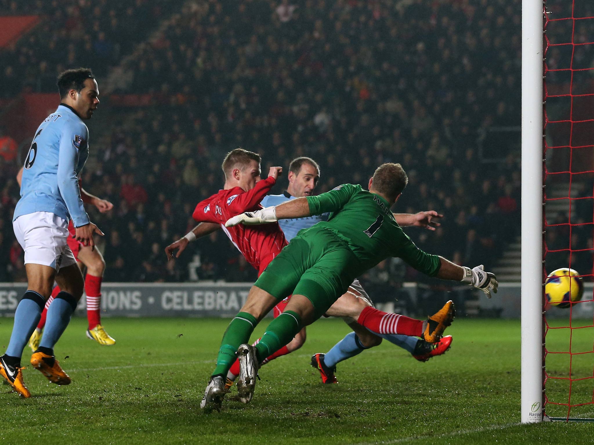 Southampton midfielder Steven Davis finds the back of the net against Manchester City