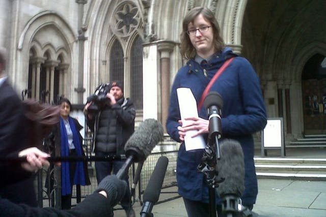 Cait Reilly speaks to the media after she won a Court of Appeal ruling that a Government flagship back-to-work scheme requiring her to work for free at a Poundland discount store was unlawful