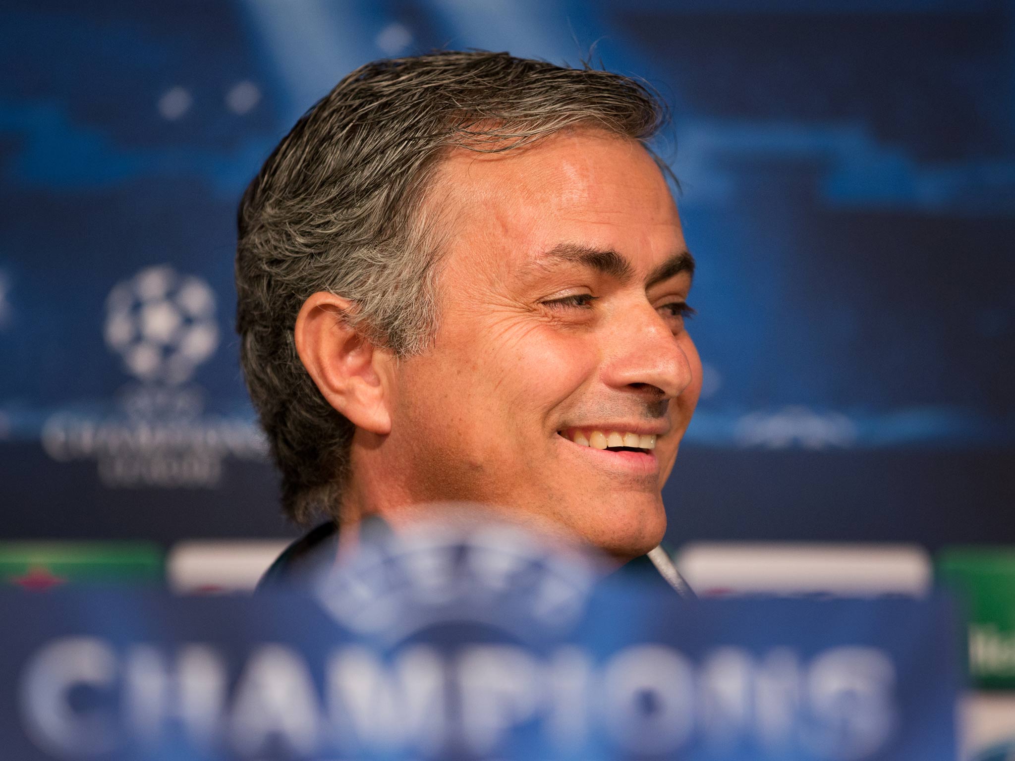 Jose Mourinho talks to the media ahead of Real Madrid's Champions League tie against Manchester United