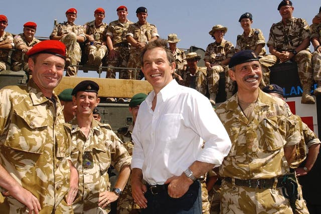 Tony Blair with troops in Iraq in 2003