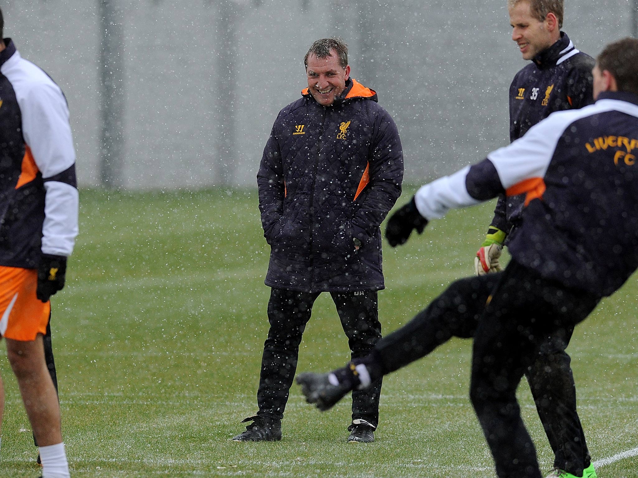 Brendan Rodgers watches over Liverpool training