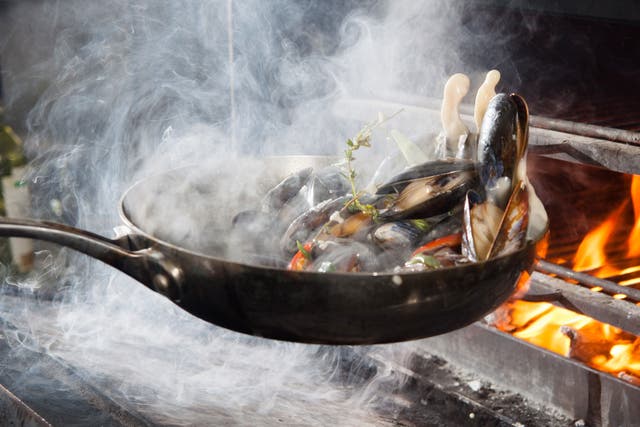 All fired up: Dave Scott smokes mussels on a Josper grill at the Blackwood in Edinburgh