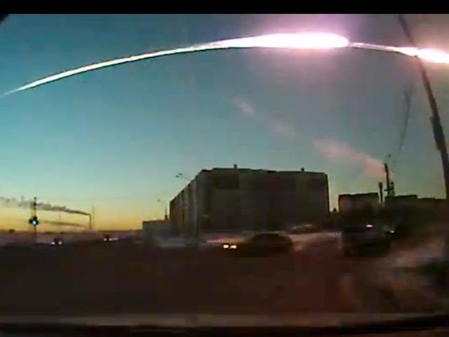 The view from a windscreen camera as the meteor streaked over the Urals