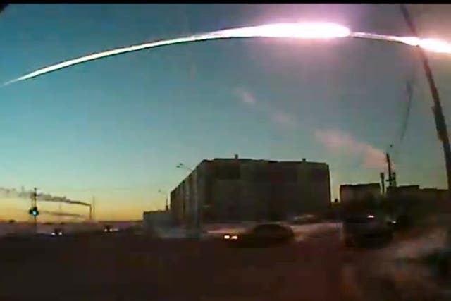 The view from a windscreen camera as the meteor streaked over the Urals
