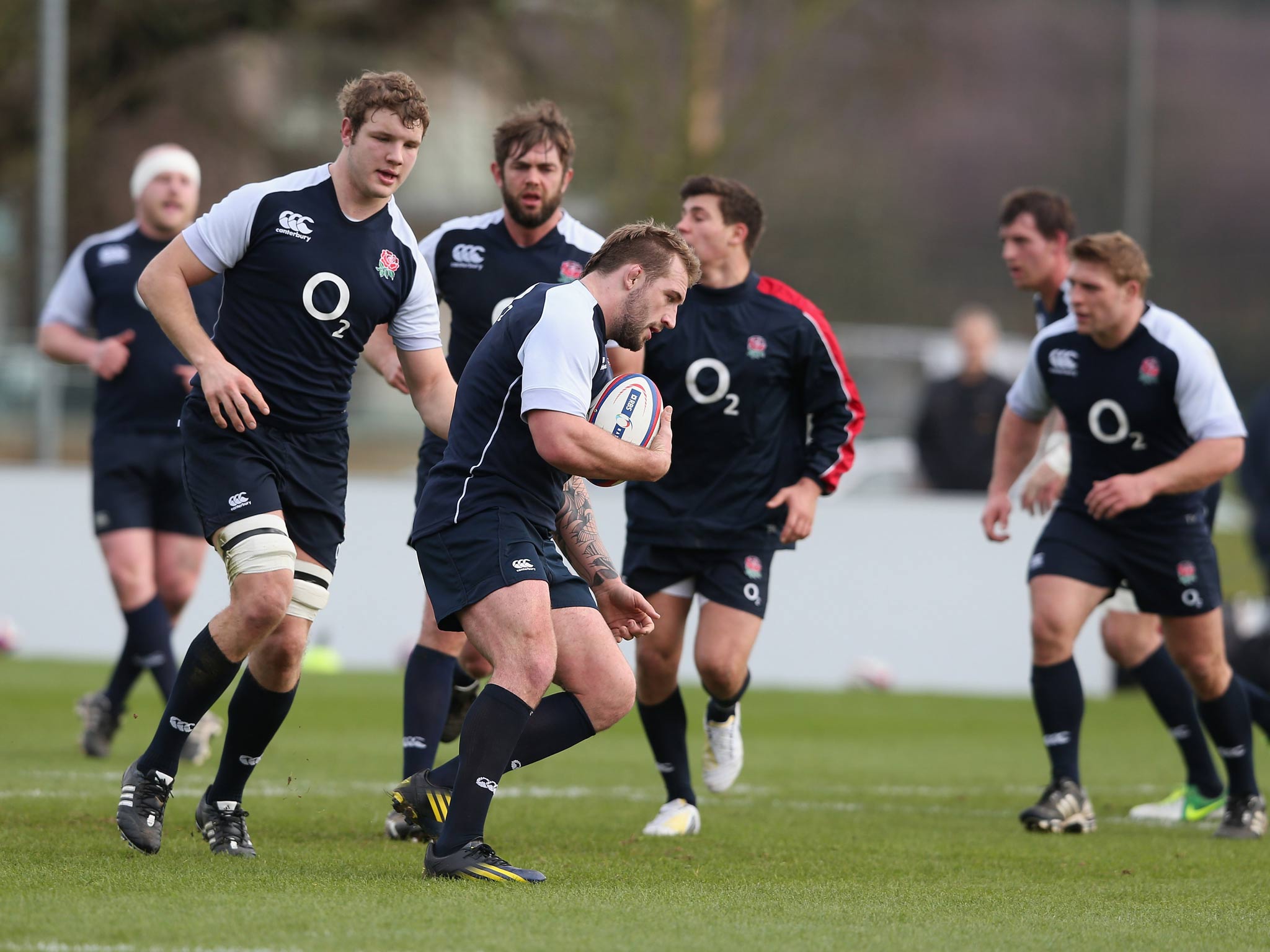 Joe Marler and the England squad pictured training