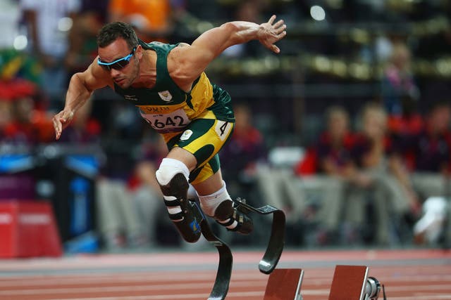 Oscar Pistorius launches out of the blocks during last year’s Paralympics 