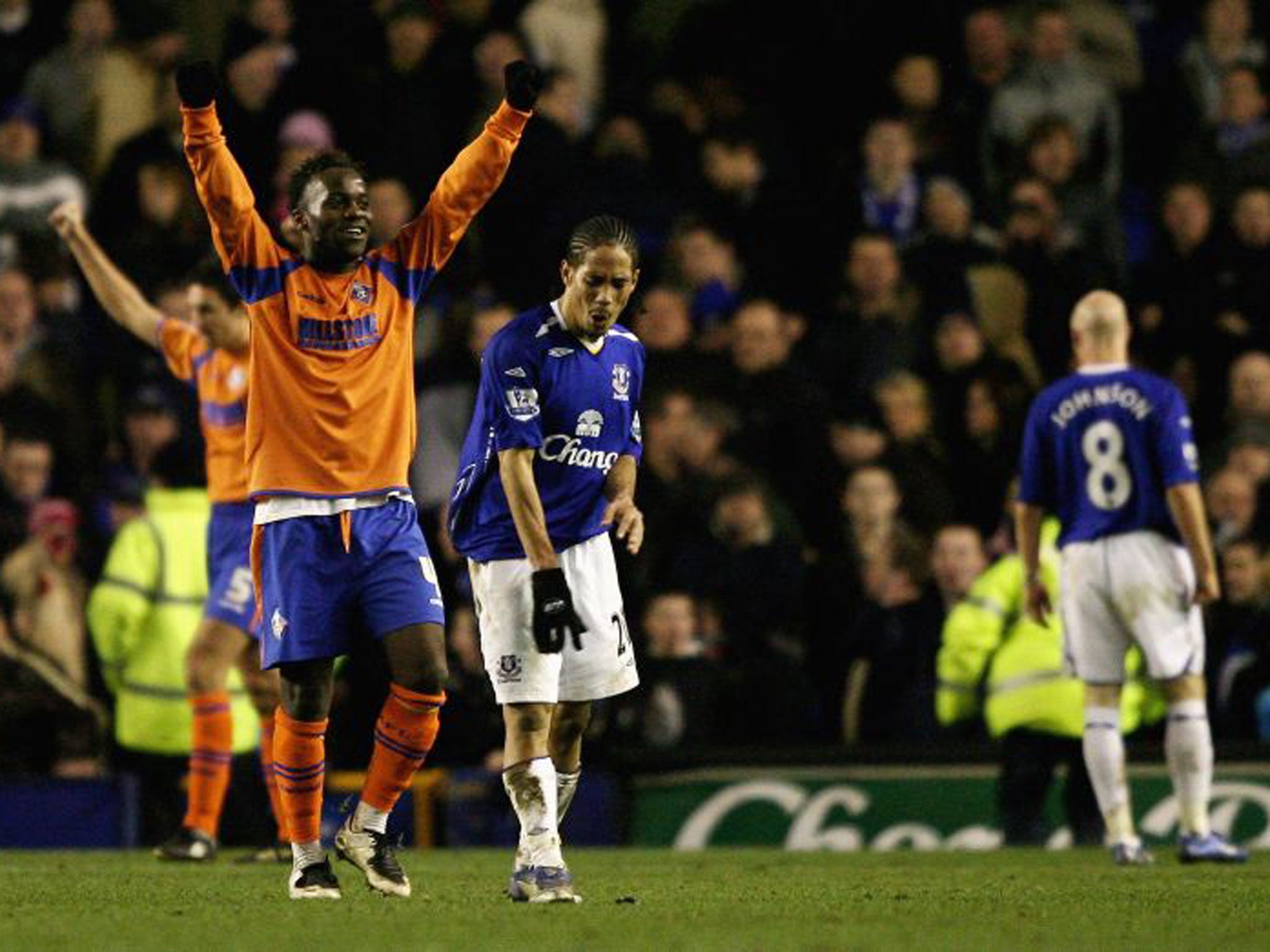 Jean-Paul Kalala after knocking Everton out of the cup in 2008