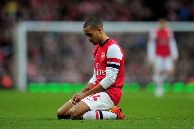 <b>Arsenal 0-1 Blackburn</b><br/>A dejected Theo Walcott of Arsenal looks on during the FA Cup with Budweiser fifth round match between Arsenal and Blackburn Rovers