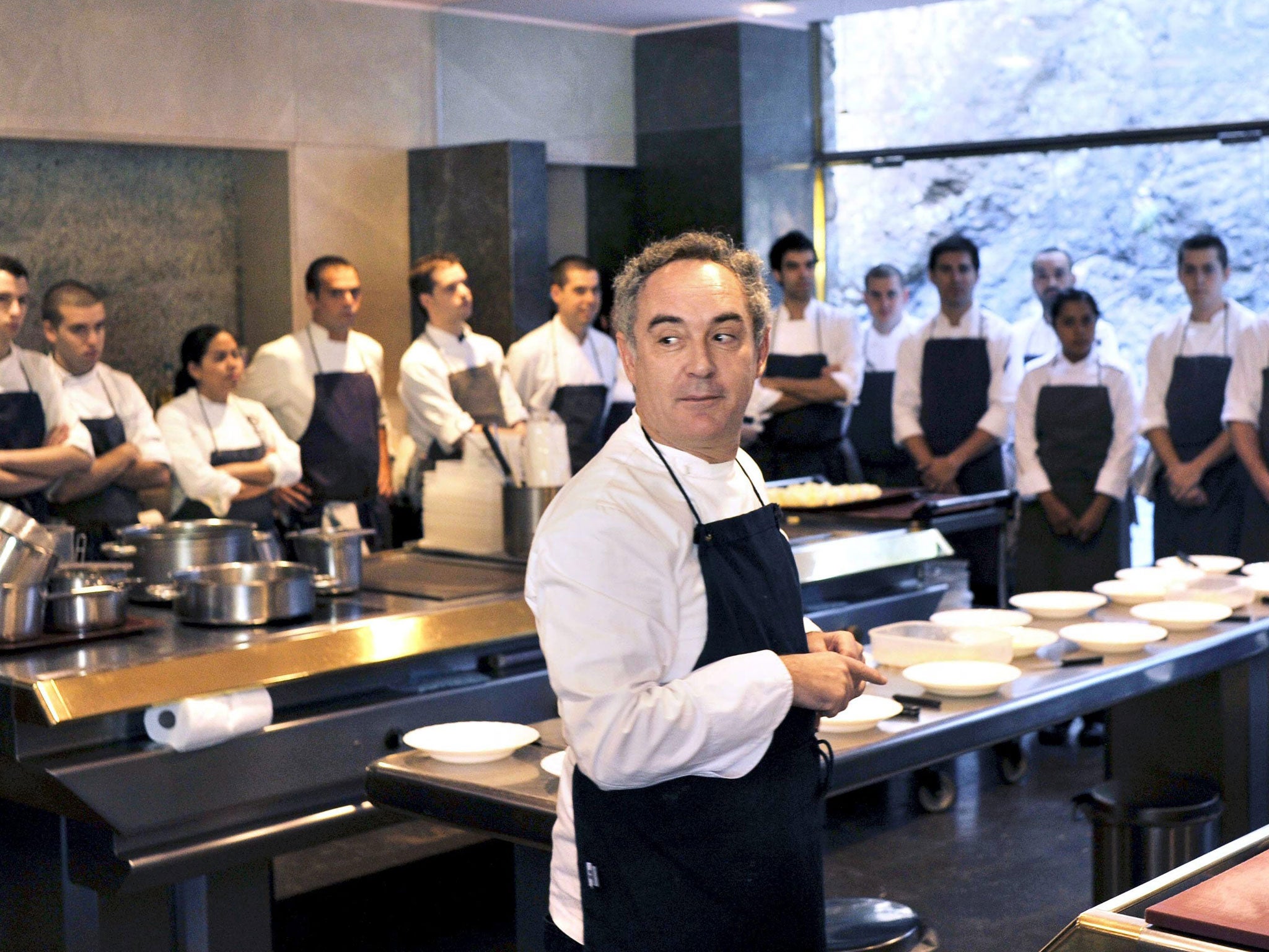Spanish chef Ferran Adria and his team in the kitchen of the elBulli restaurant in Roses, Catalonia, in 2010