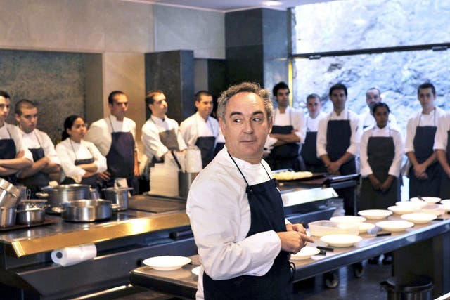 Spanish chef Ferran Adria and his team in the kitchen of the elBulli restaurant in Roses, Catalonia, in 2010 