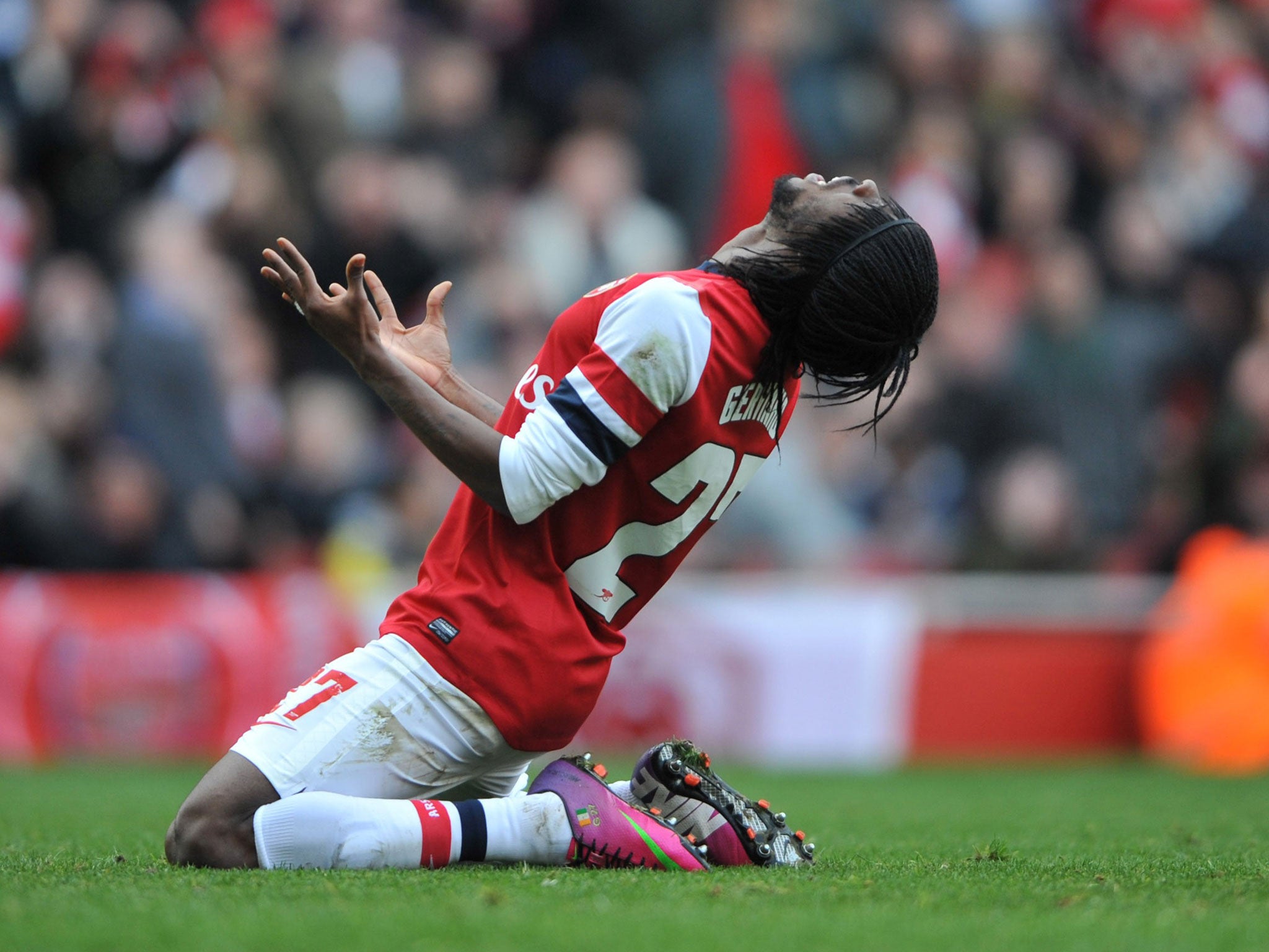 Rover and out: Gervinho shows his frustration after missing a glorious chance for Arsenal during their surprise 1-0 FA Cup fifth-round defeat against Blackburn Rovers at Emirates Stadium yesterday
