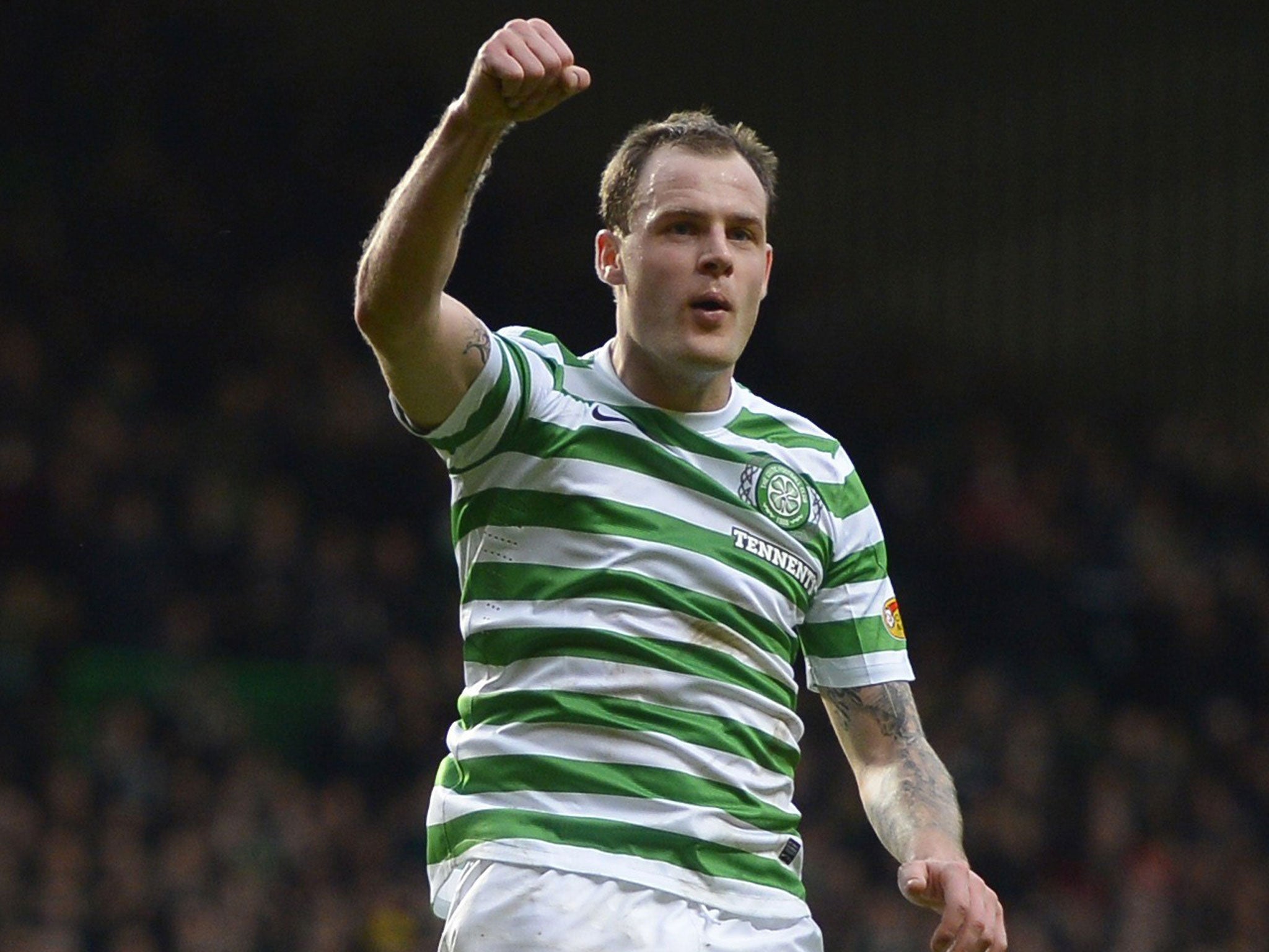 That’s better: Anthony Stokes leaps for joy to celebrate his first goal