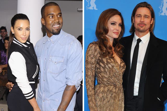 Kanye West and Kim Kardashian have the height difference that's women's ideal (man eight inches taller). Brad Pitt and Angelina Jolie have a height difference which is men's ideal (the man is three inches taller)