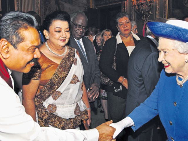 The Queen meets Sri Lanka’s President Mahinda Rajapaksa at a reception in London last June