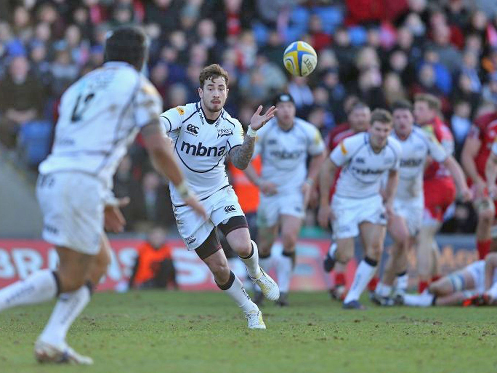 Danny Cipriani keeps the ball moving for Sale in their win over
London Welsh