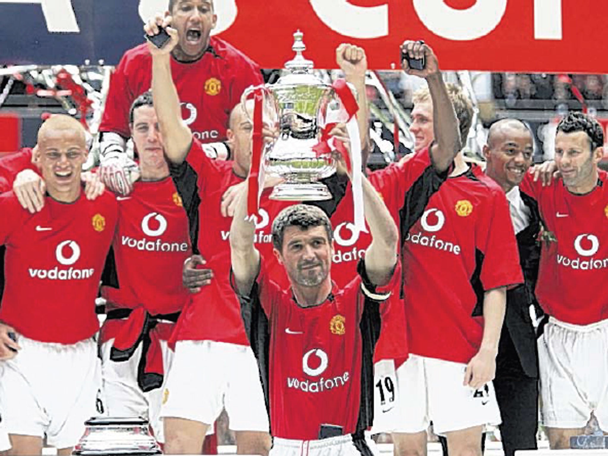 Roy Keane holds aloft the trophy the last time United won the FA Cup