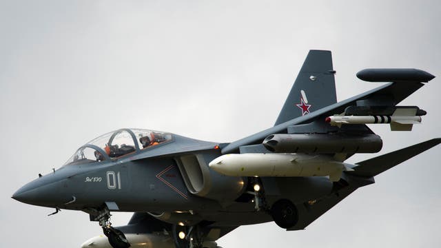 The Kremlin may be preparing to send Russian Yak 130 jets, like this one seen at a British air show, to the Syrian regime