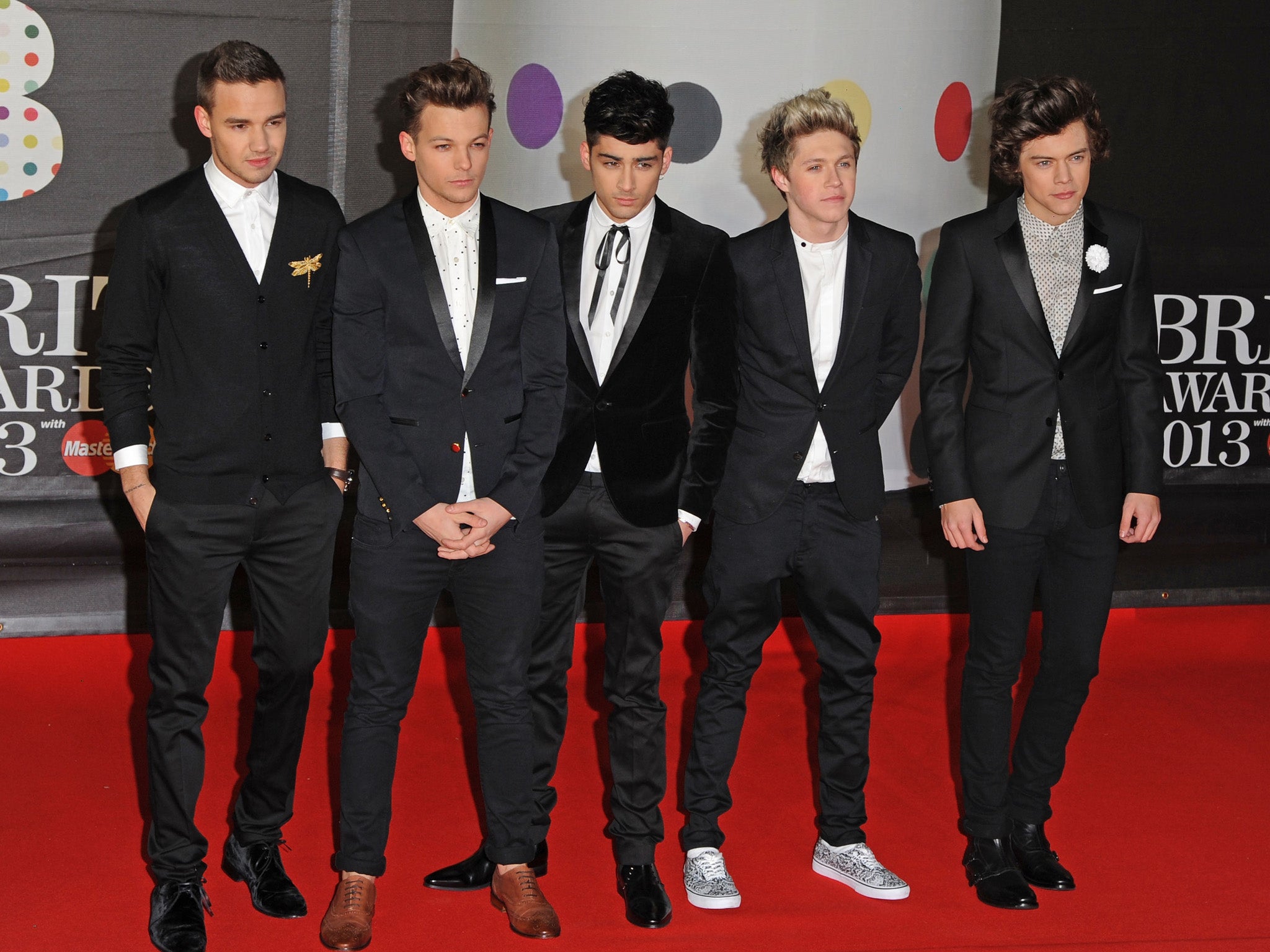Liam Payne, Louis Tomlinson, Zayn Malik, Niall Horan and Harry Styles of One Direction attend the Brit Awards 2013 at the 02 Arena