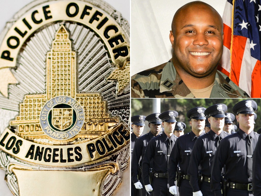 The LAPD badge; Christopher Dorner; A graduation ceremony at the LAPD Academy