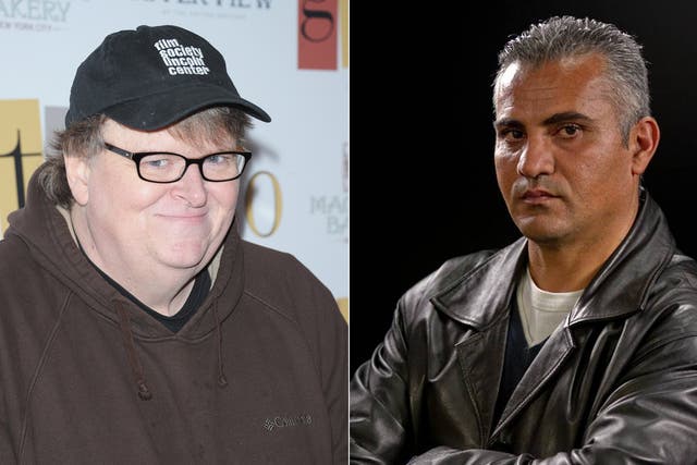 American filmmaker Michael Moore and Palestinian director Emad Burnat