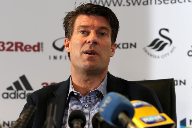 Michael Laudrup speaks to the media at the Liberty Stadium