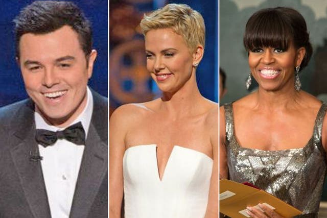 From left: Host of the Oscars Seth MacFarlane, Charlize Theron’s wonderful eye-rolling at the evening and Michelle
Obama announcing that Argo had won Best Picture