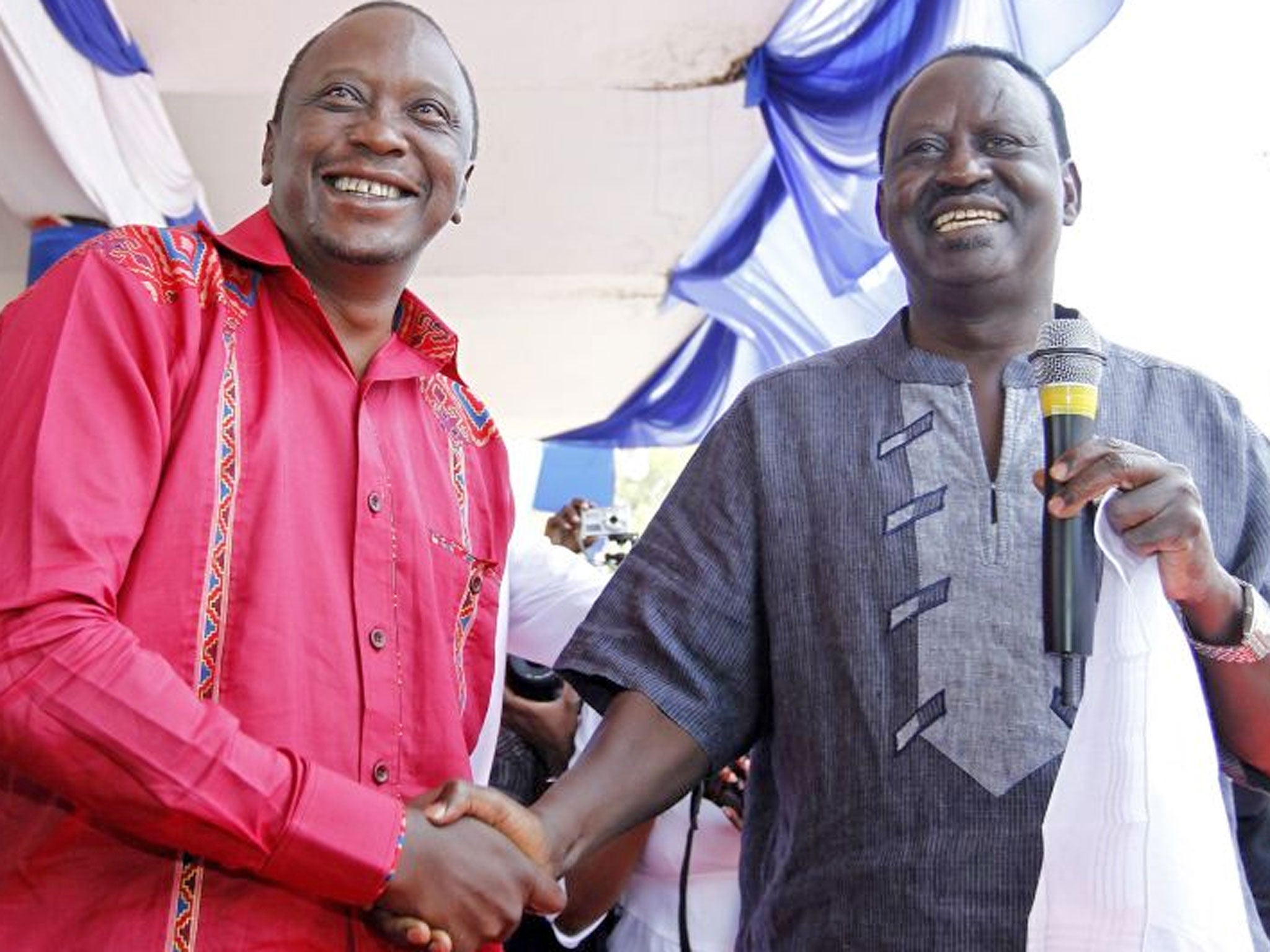 Current leader Raila Odinga, right, and Uhuru Kenyatta are neck and neck in the polls