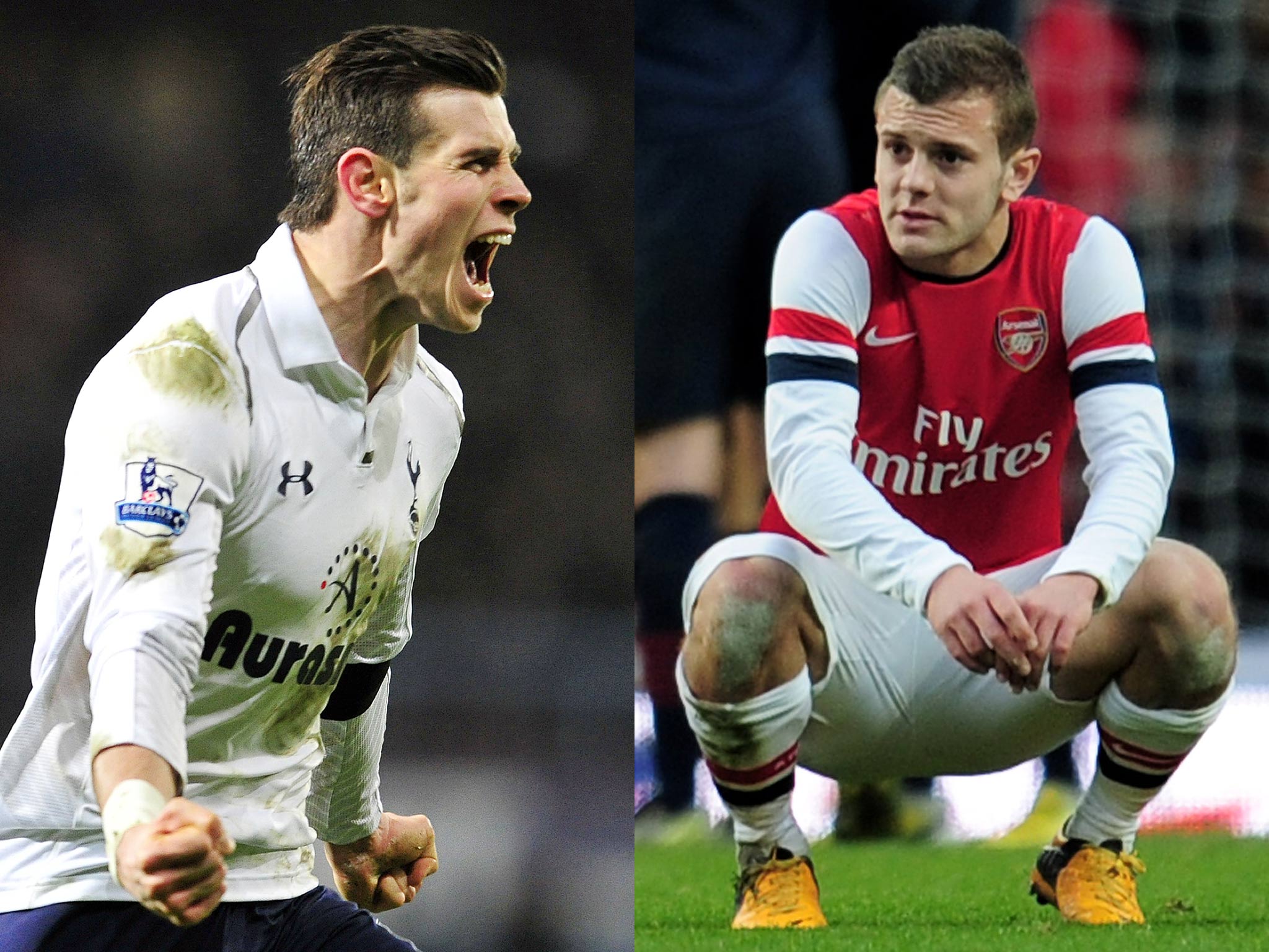 Gareth Bale celebrates his winner against West Ham; Jack Wilshere