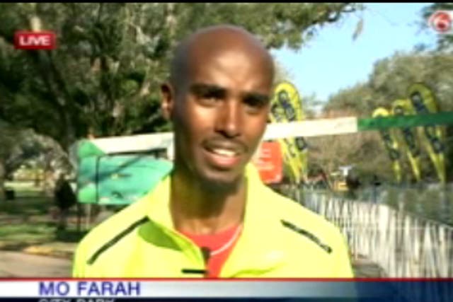 Mo Farah is interviewed after winning the New Orleans half marathon