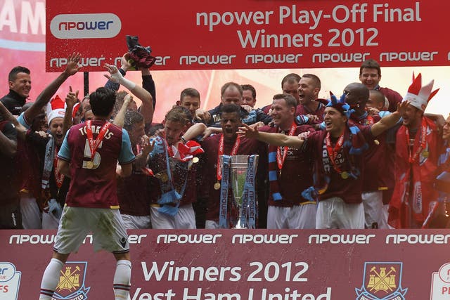 West Ham celebrate promotion from the npower Championship last season