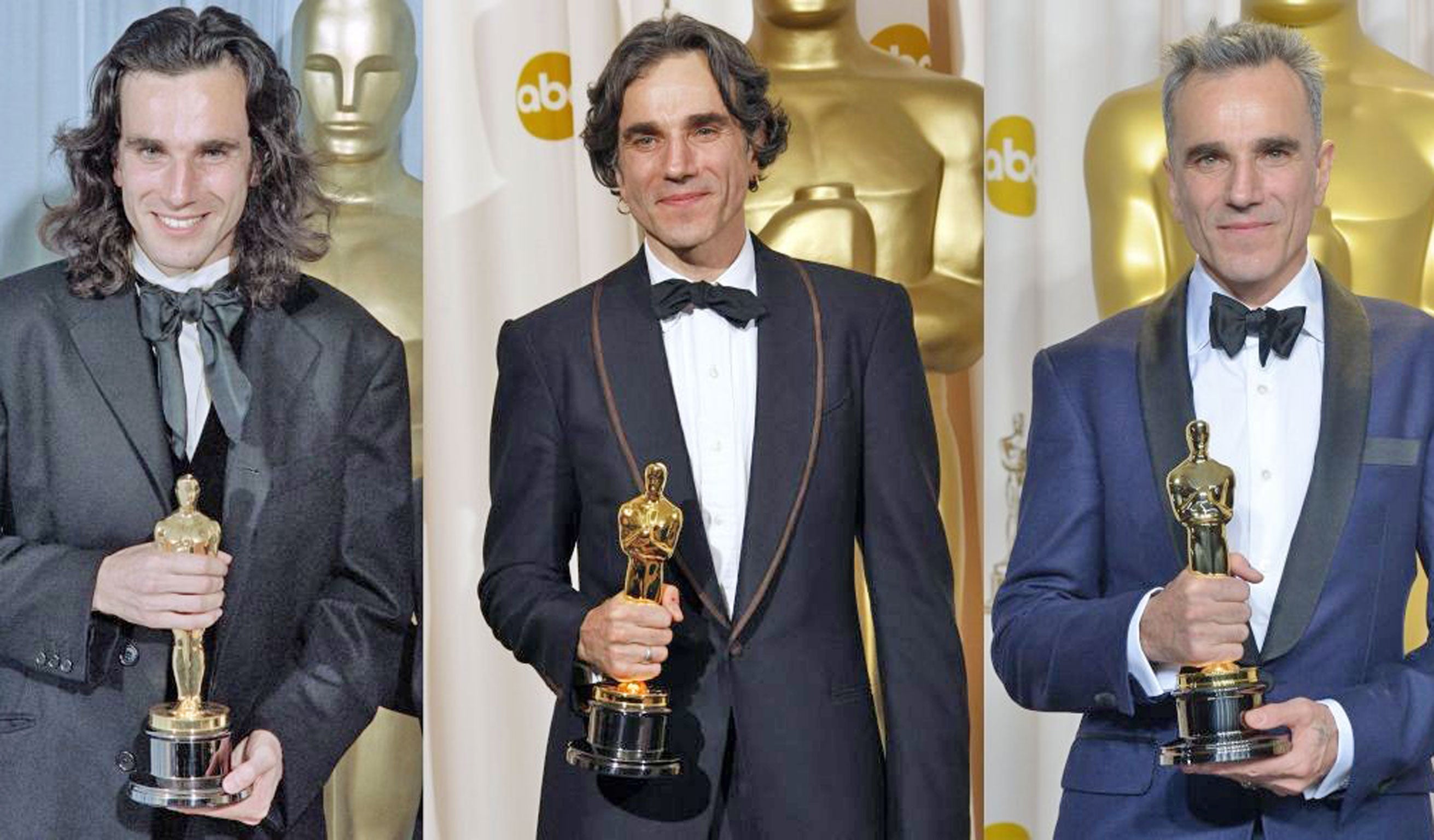 Daniel Day-Lewis picks up his Oscars for My Left Foot (1990), There Will Be Blood (2008) and Lincoln (2013)