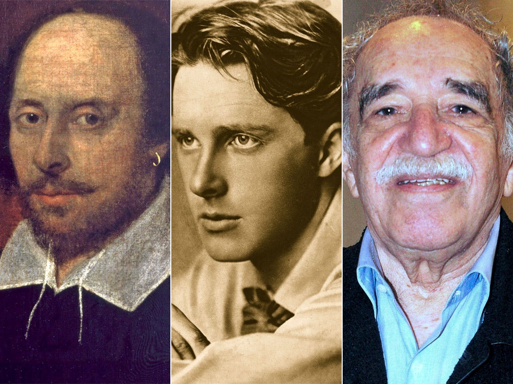 From left, William Shakespeare, poet Rupert Brooke and author Gabriel Garcia Marquez