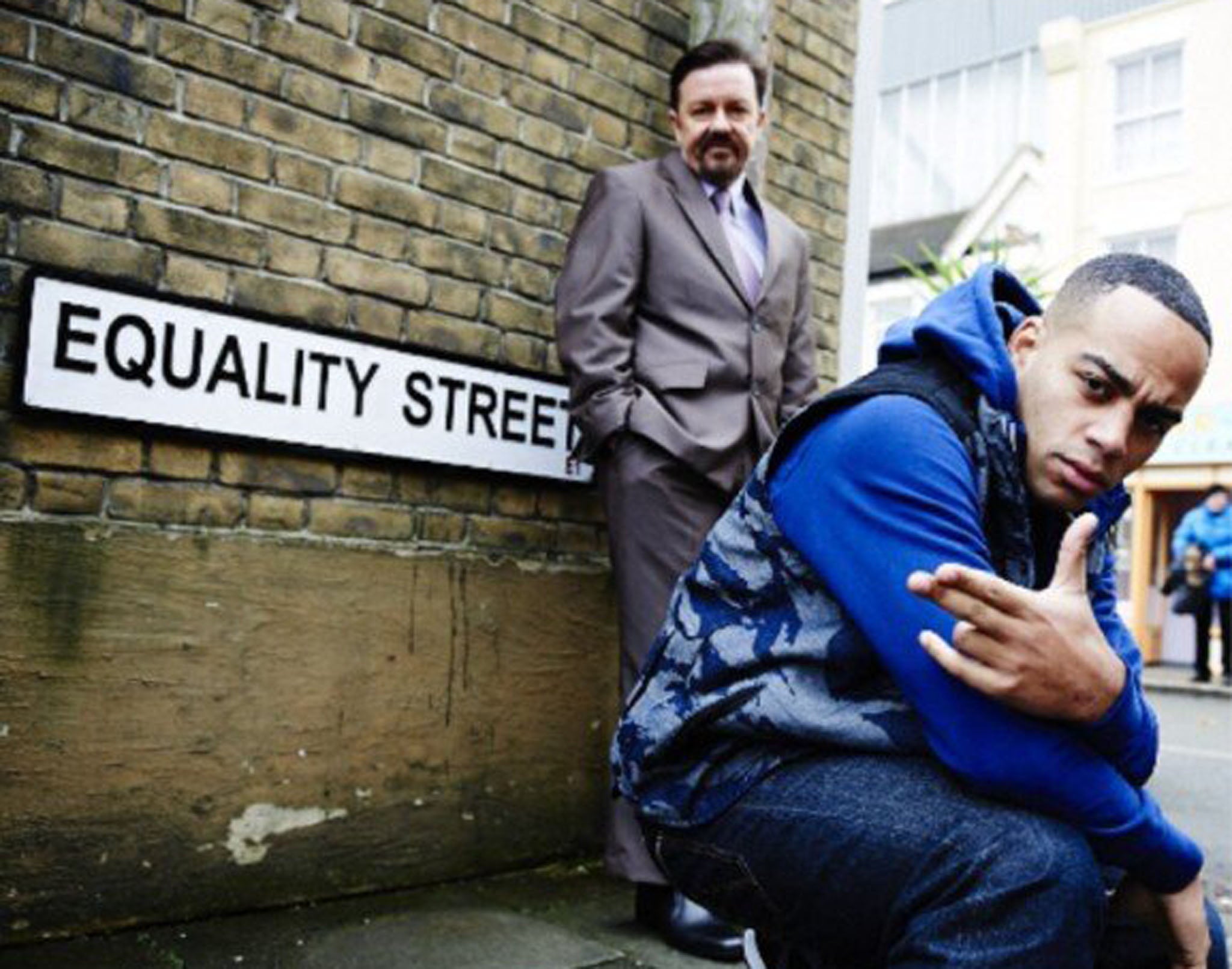 David Brent with Dom Johnson in The Office Comic Relief special