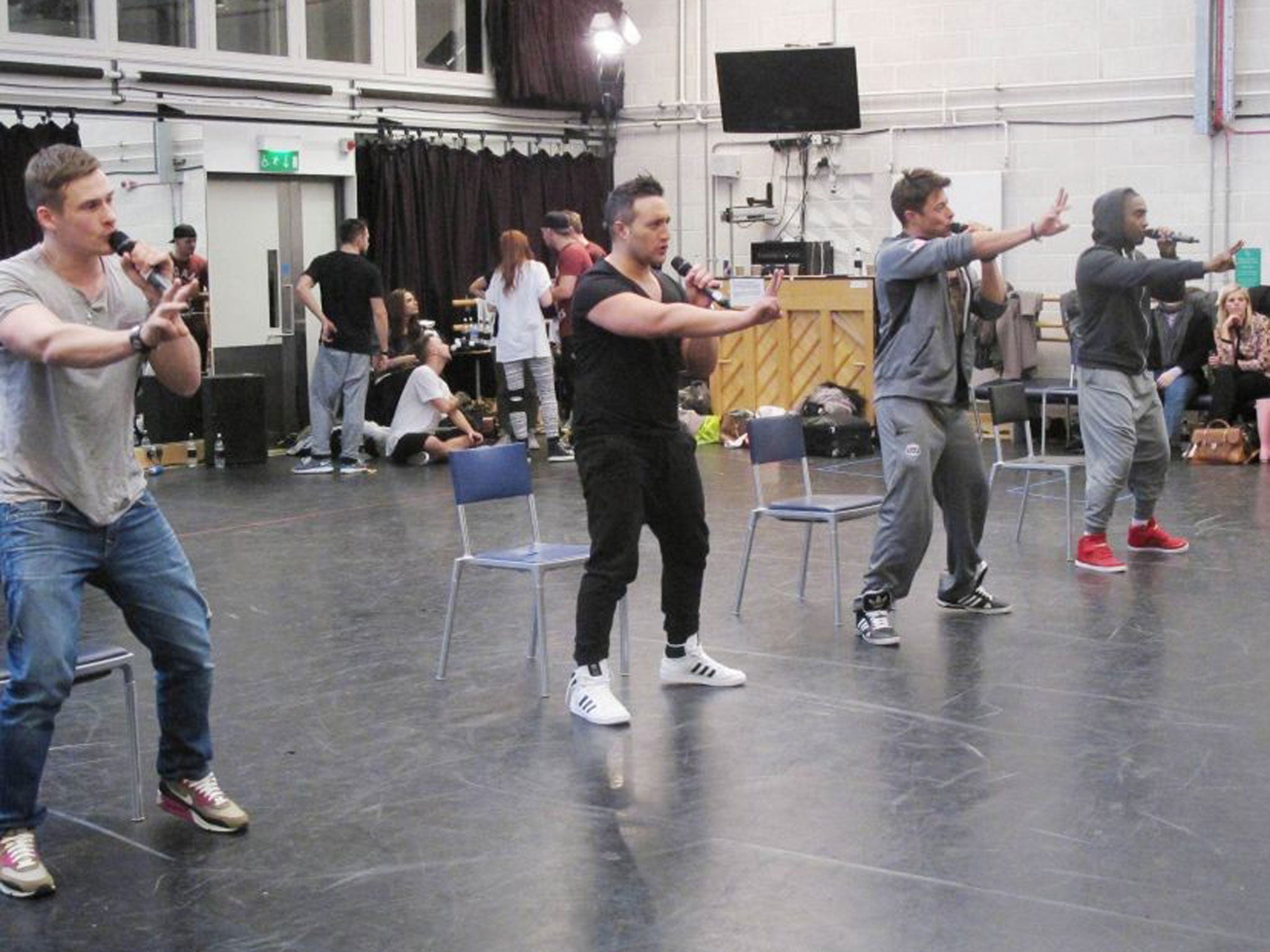 Boy band Blue, rehearsing for ITV2's The Big Reunion
