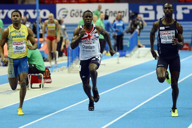 Dwain Chambers was eliminated in the first round of the 60m 