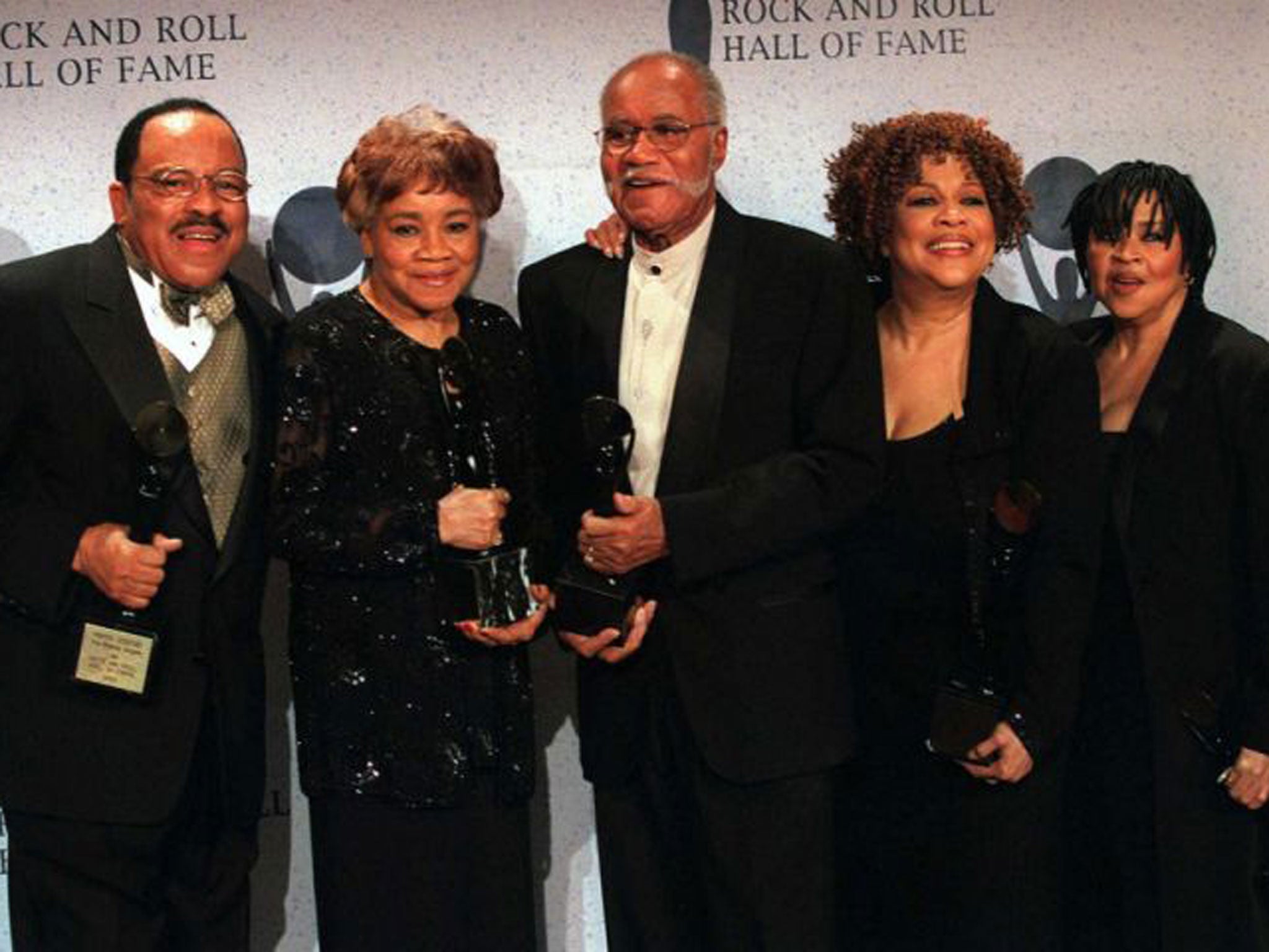 The Staples Singers (Cleotha, second left), at their induction into the Rock and Roll Hall of Fame in 1999